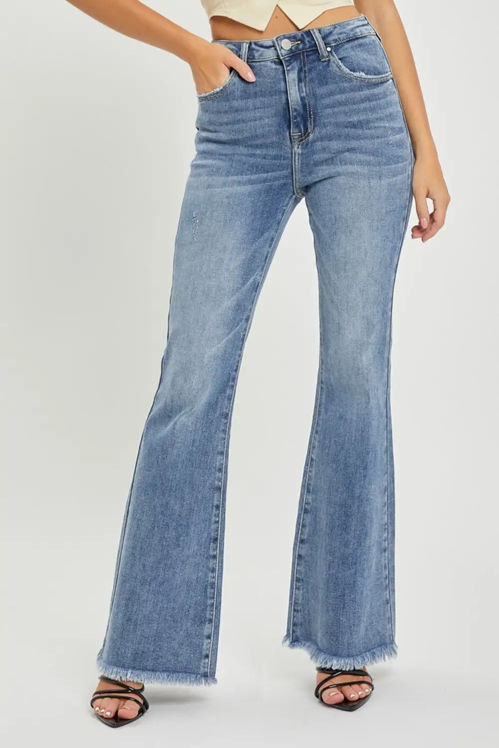 High Waist Raw Hem Flared Denim Jeans