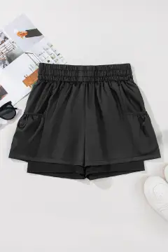 Elastic High Waist Pocketed Casual Shorts