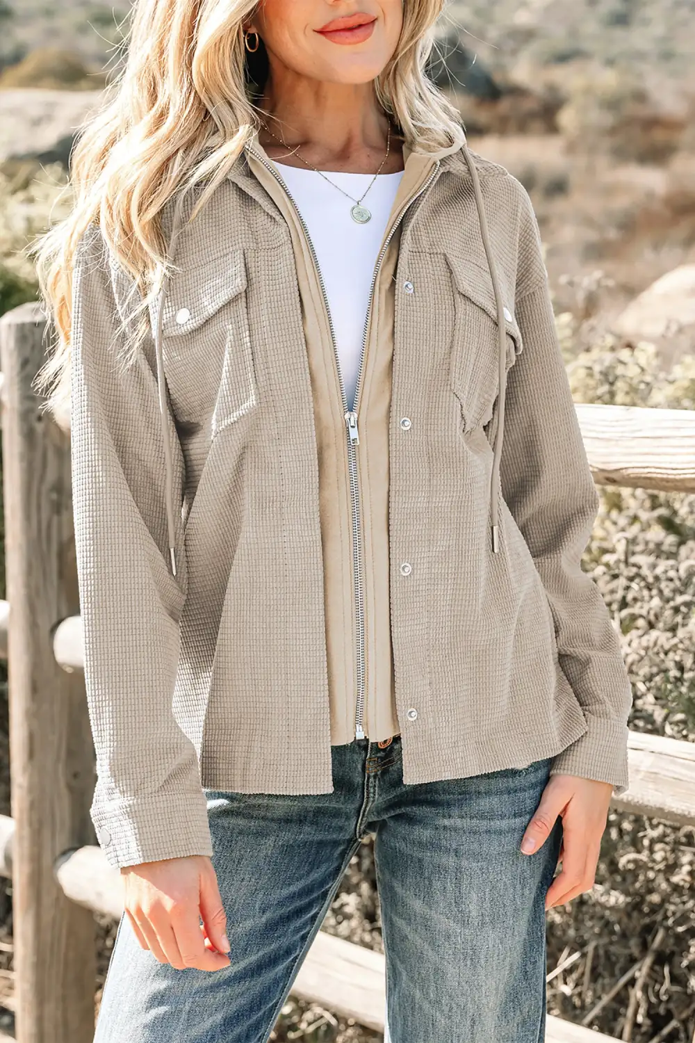 Women's Layered Thermal Knit Textured Hooded Jacket