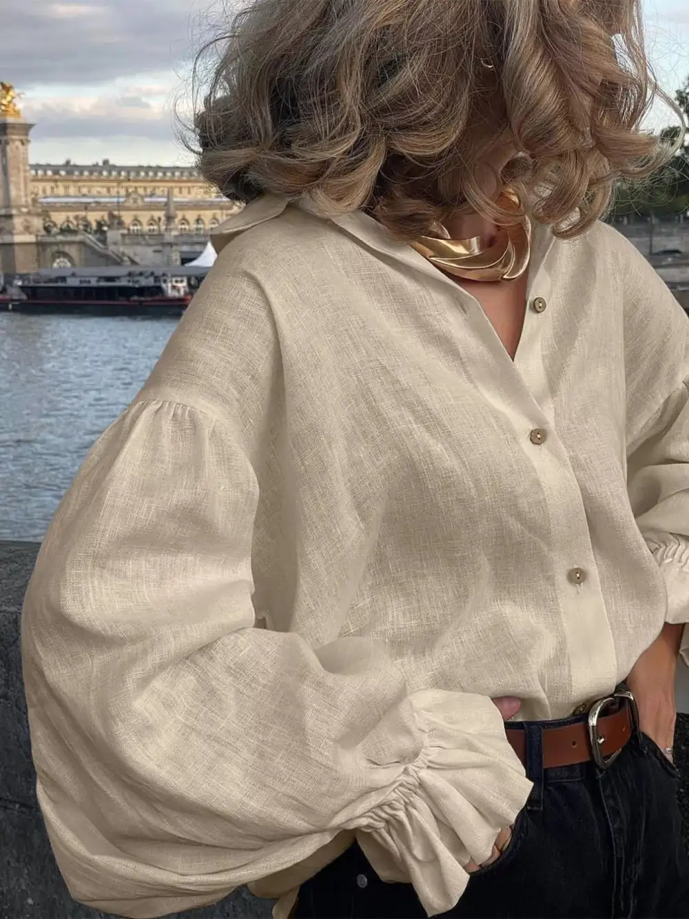 Button Down Flounce Sleeve Shirt