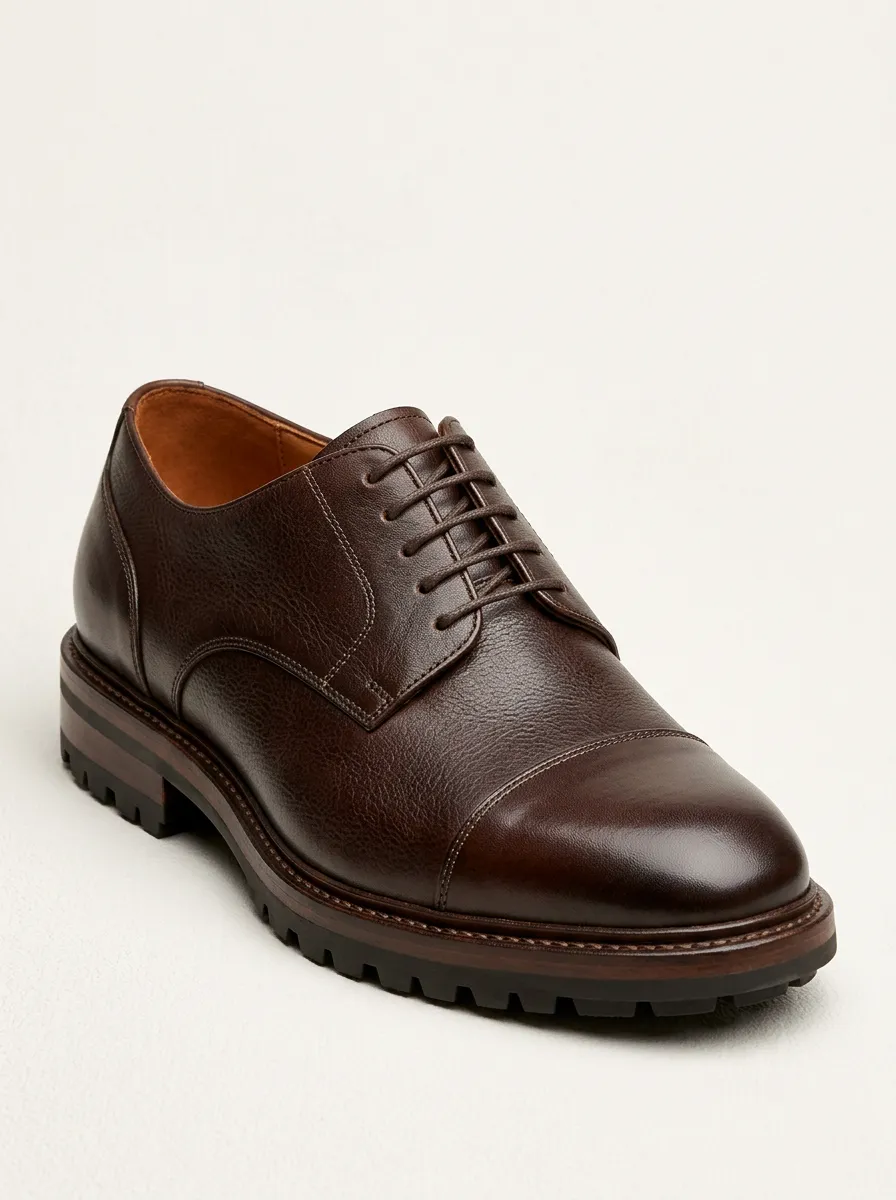 Men's Classic Business Brown Leather Cap Toe Lug Sole Oxford Shoes