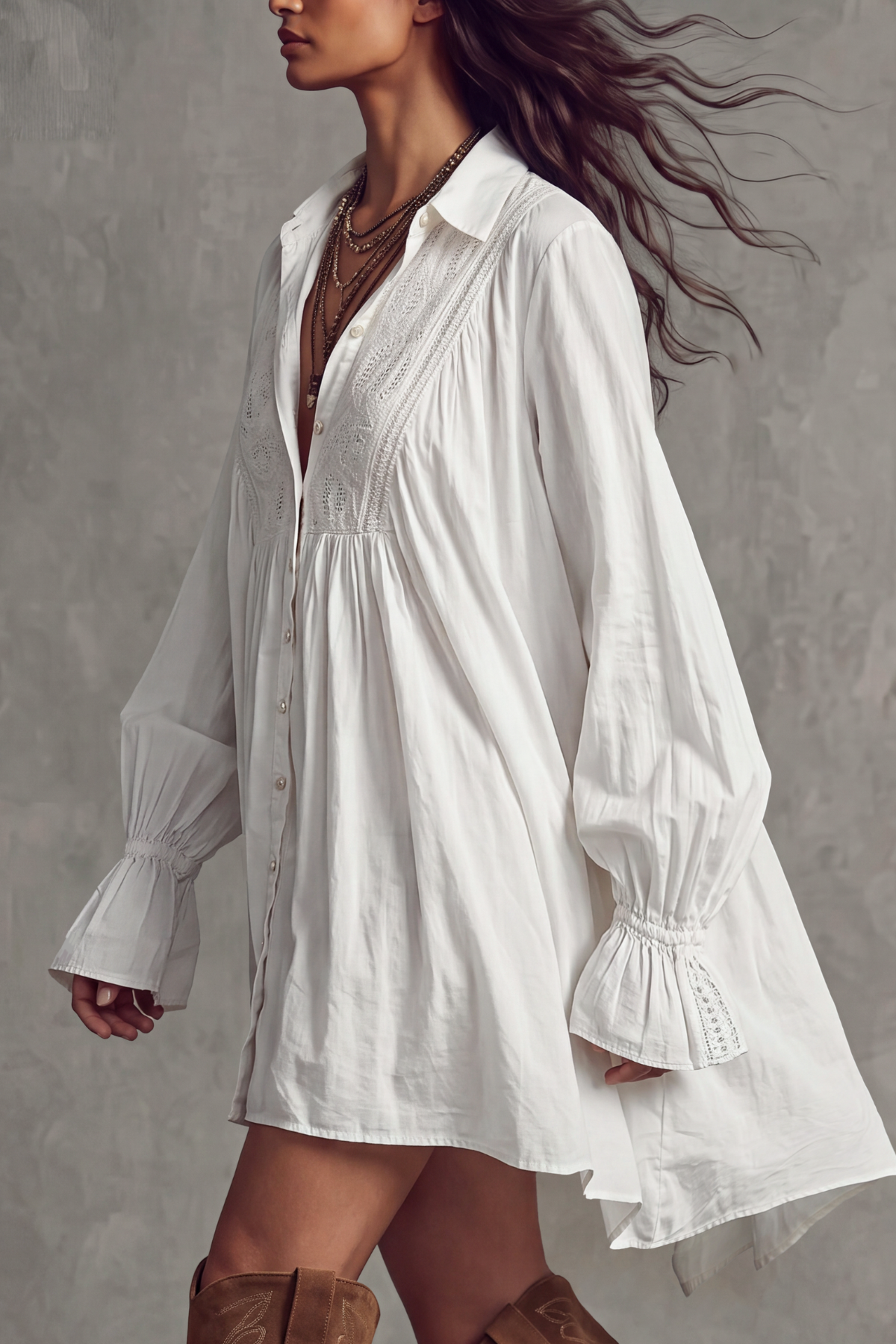 Button Front Lace Mini Dress