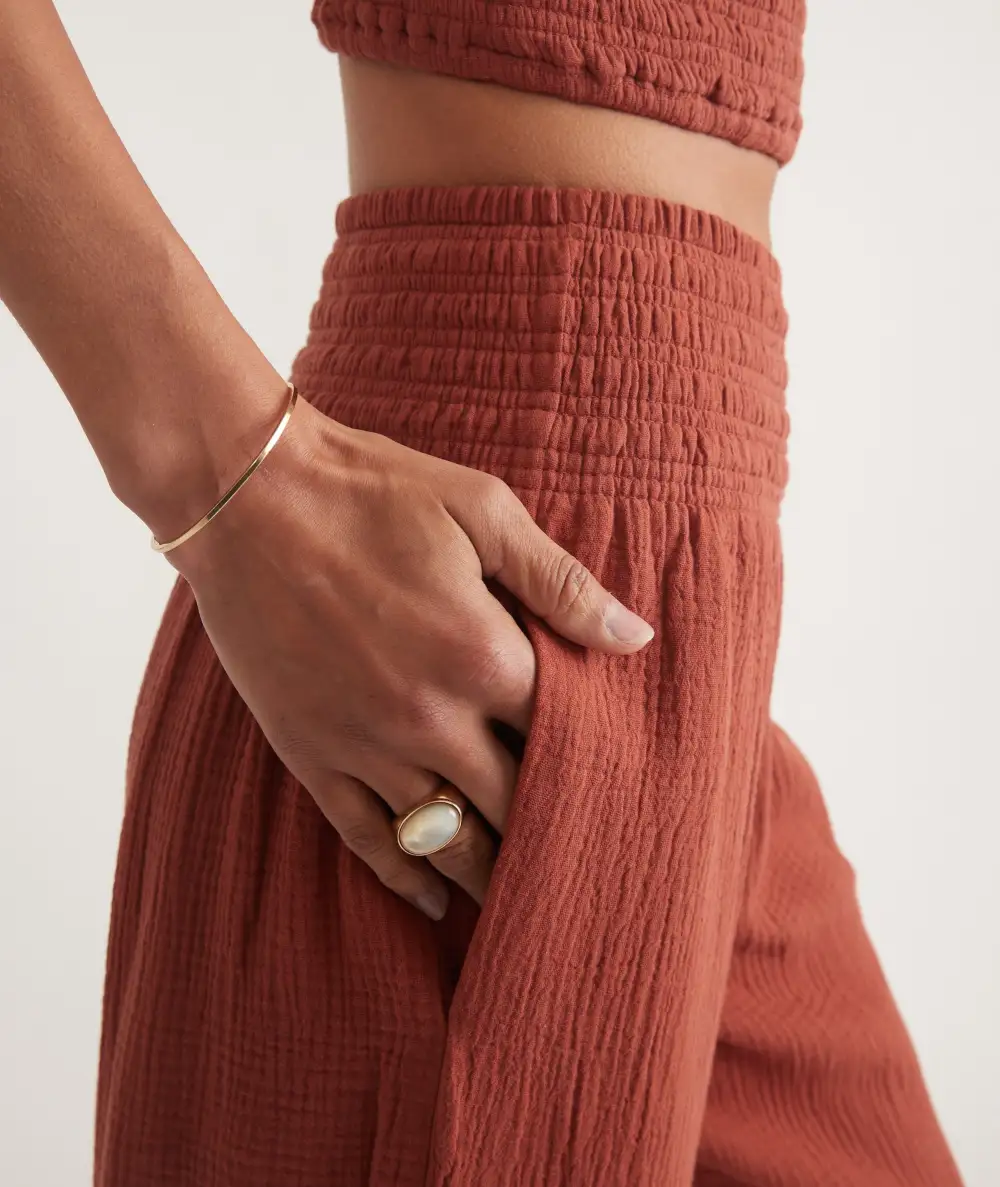 Rust-Colored Wide-Leg Palazzo Trousers