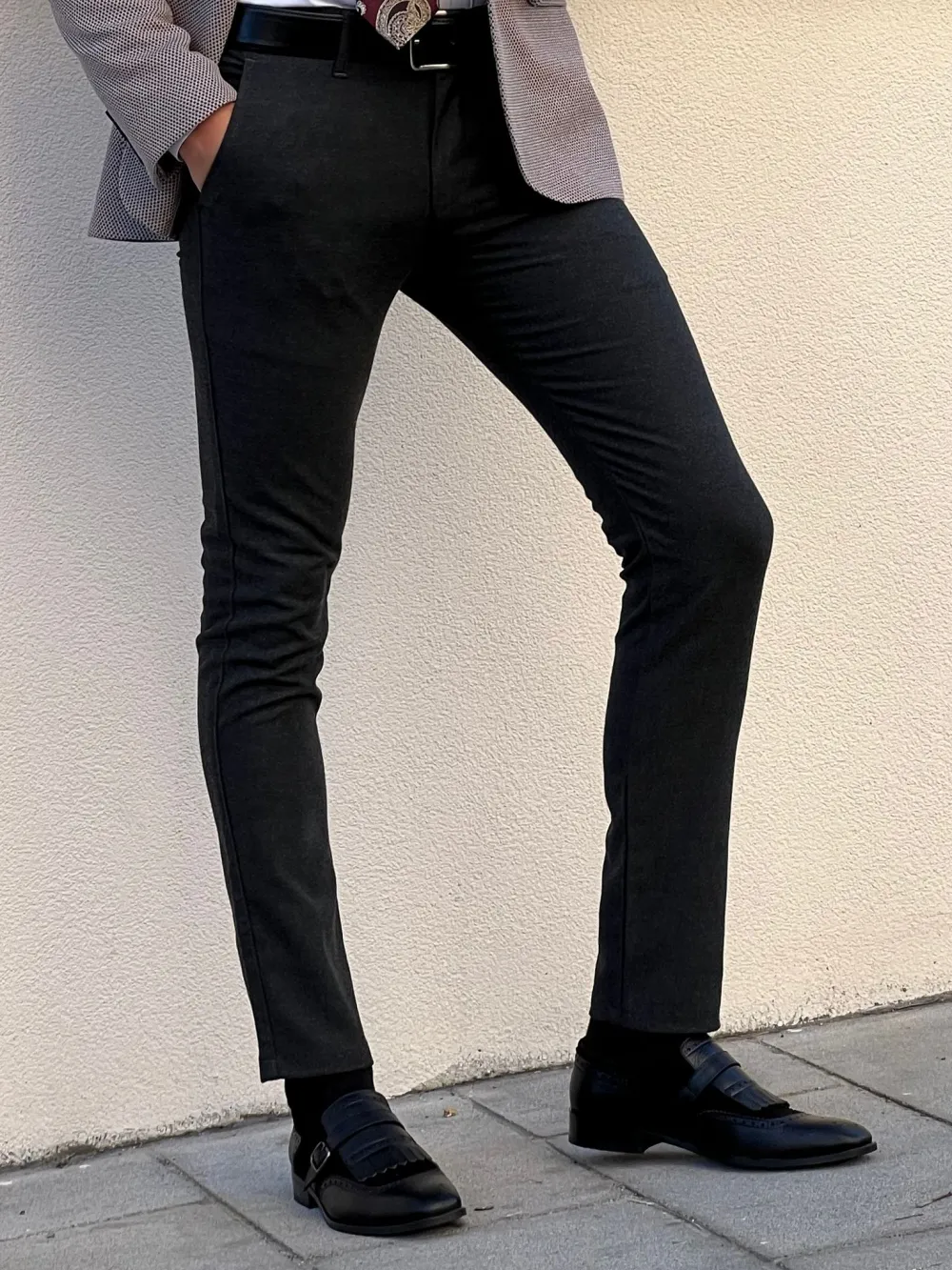 Structured Side Pocket Slim Fit Tailored Trousers