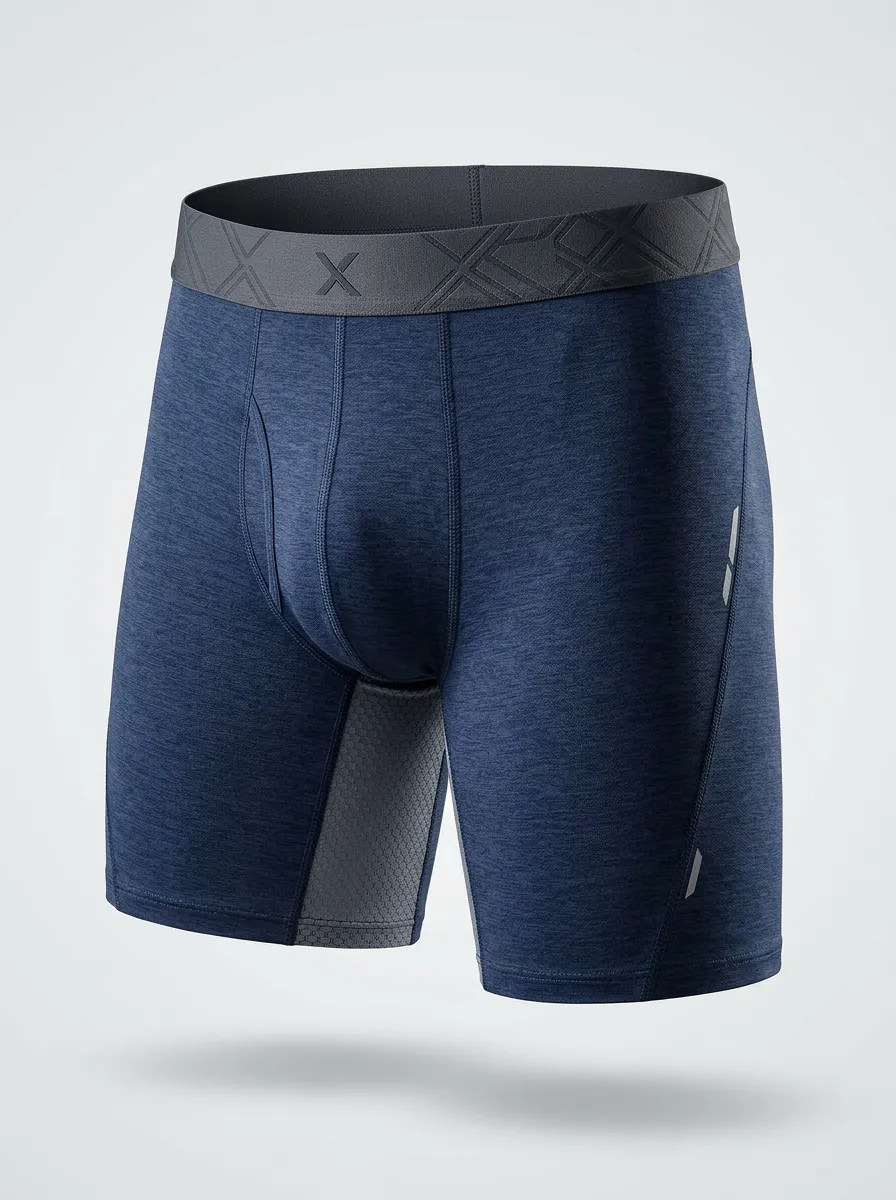 Men's Athletic Performance Heather Blue Printed Boxer Briefs