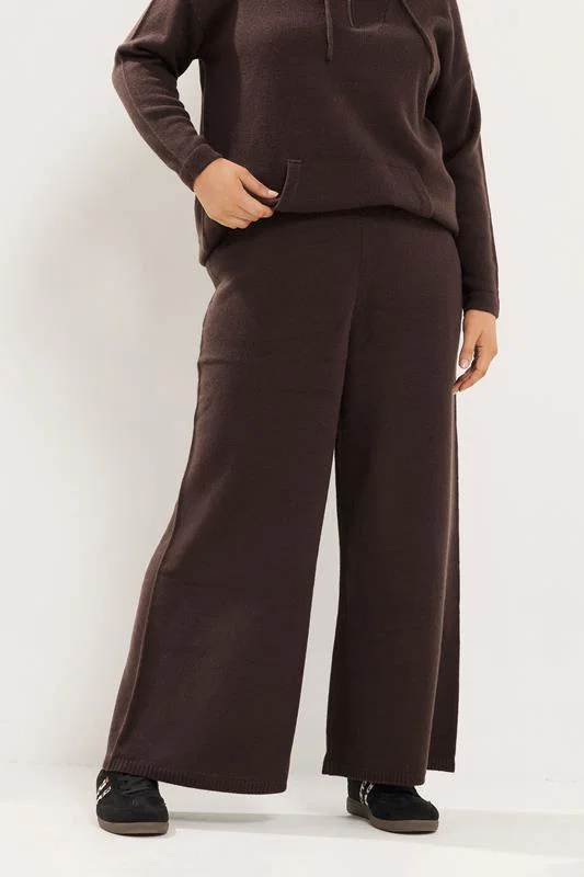 Chocolate Brown Wide Leg Knitted Trousers detail 1