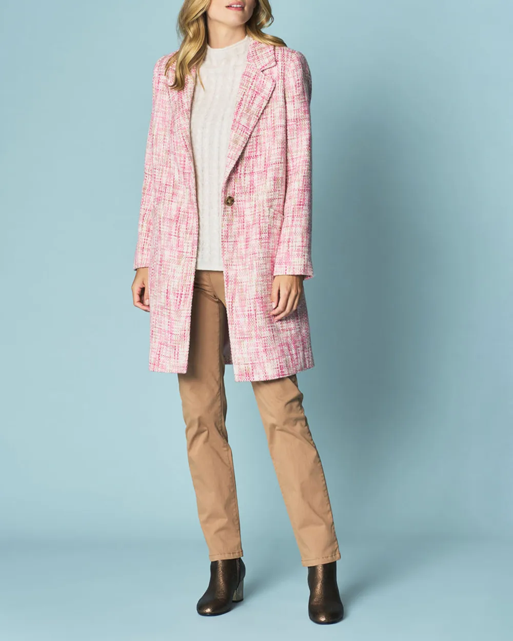 Tweed Single Breasted Long Coat