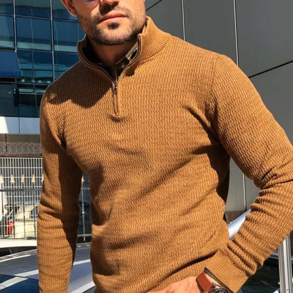 Refined Slim Fit Zip Detail Cotton Knit Sweater