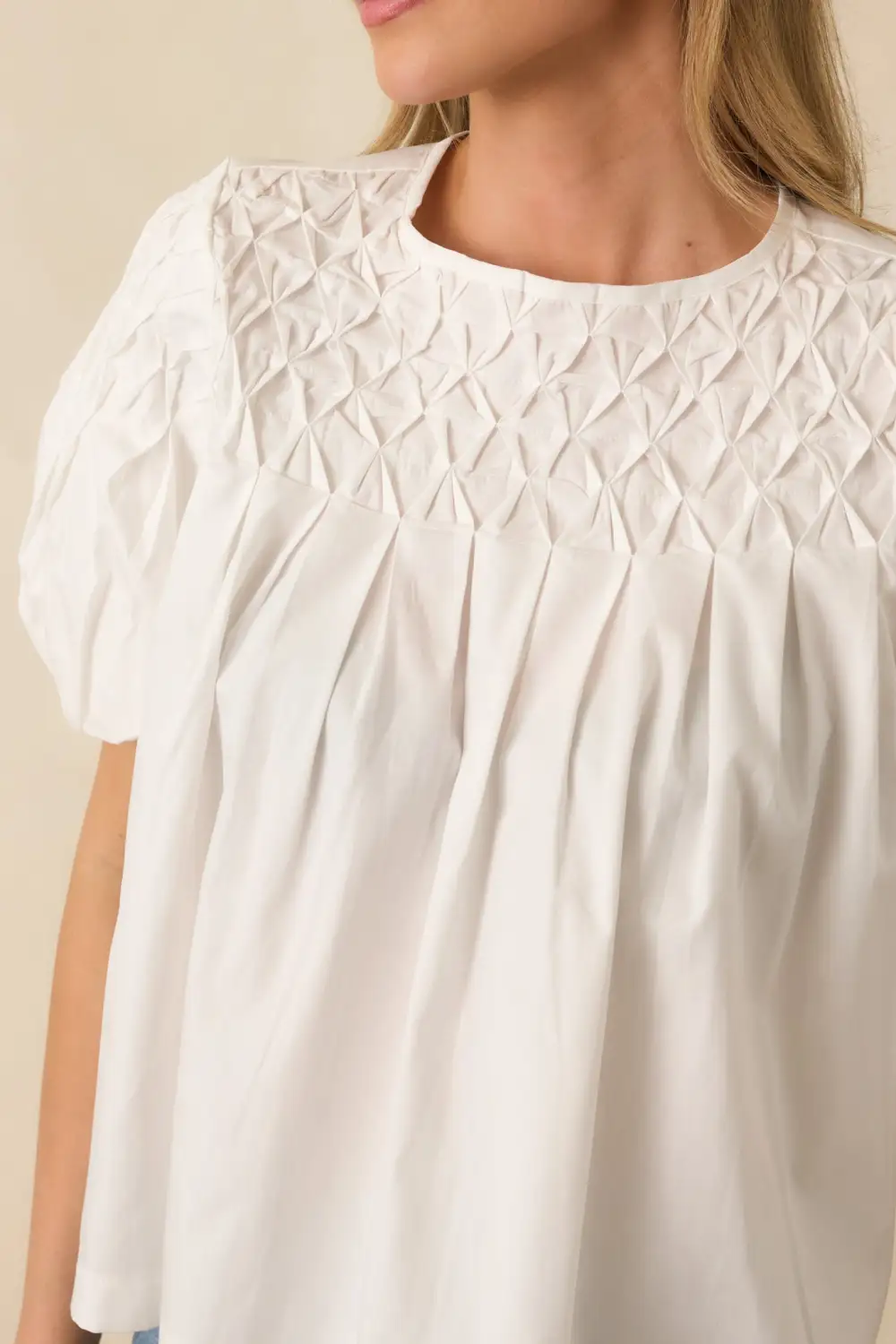 Short-Sleeve Puff-Sleeve Cotton Top