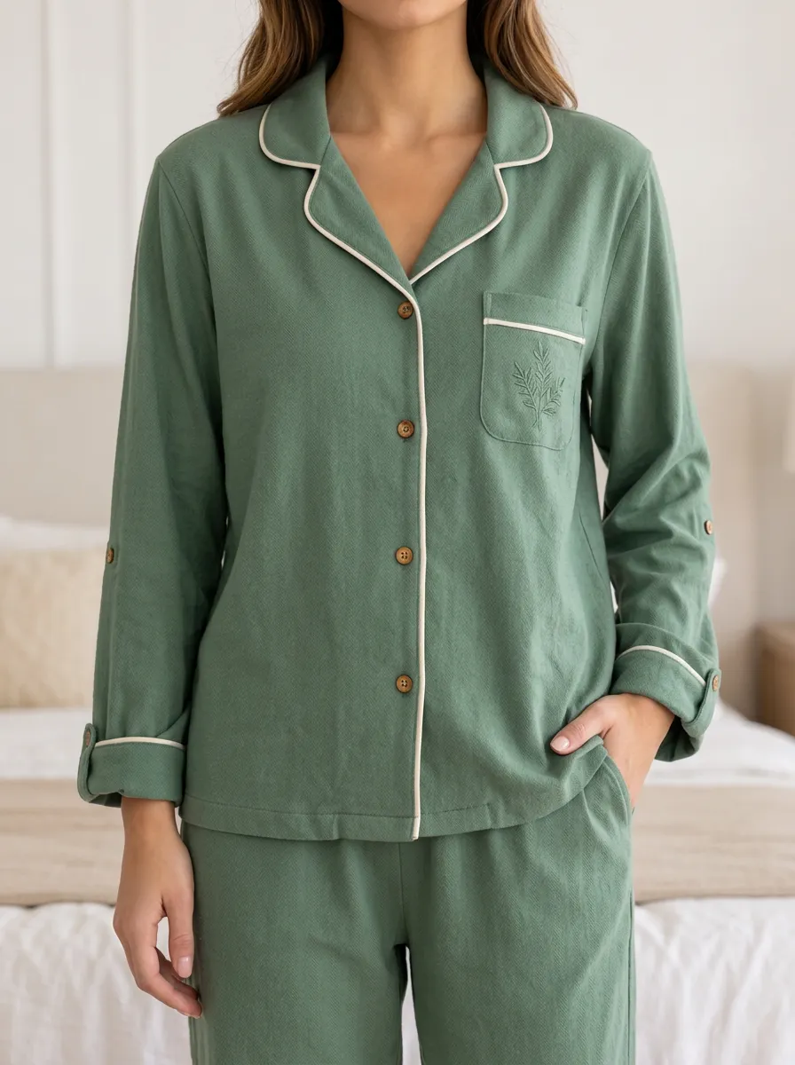 Soft Look Botanical Button Front Sleepwear Set