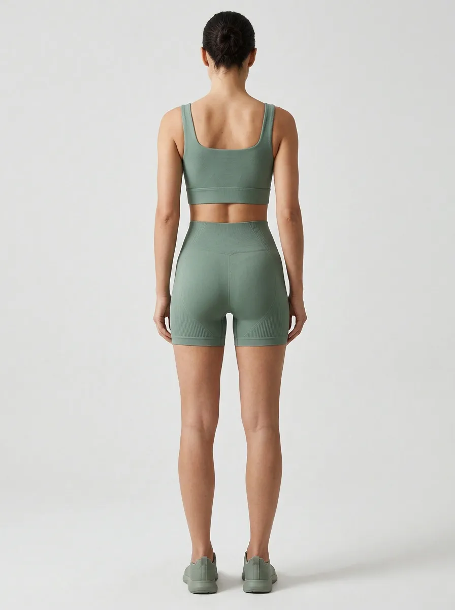 Weekend Ribbed Texture Seamless Design Silhouette Women's Tank Top And Sports Shorts Set