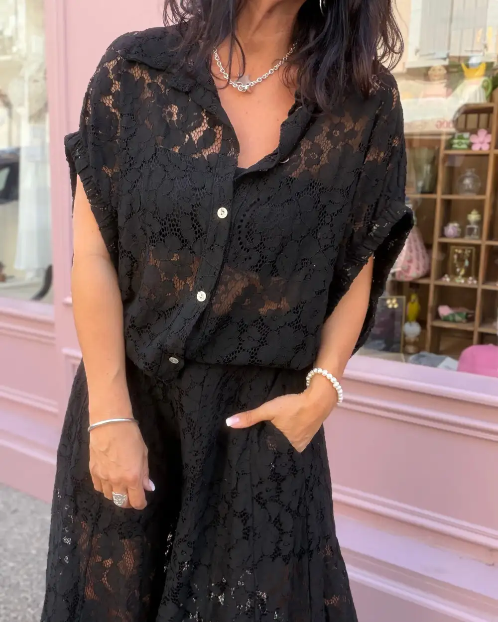 Refined Lace-Trim Blouse