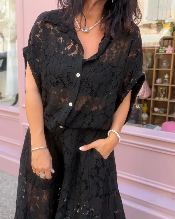 Refined Lace-Trim Blouse