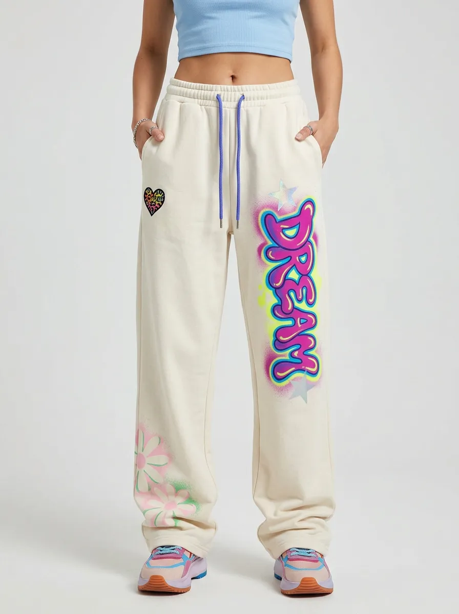 Women's Streetwear Dream Graffiti Heart Flower Printed Sweatpants