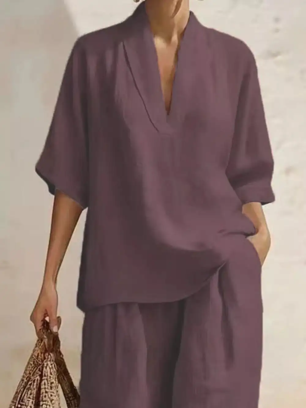 Full Size Half Sleeve Top and Wide Leg Pants Set Plus Size