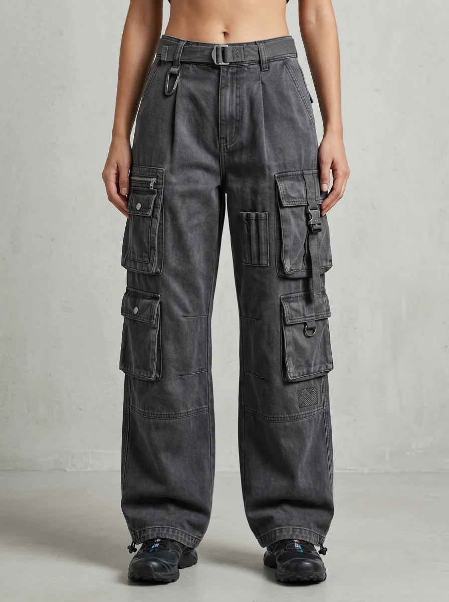 Minimal Multi Pocket Washed Finish Fit Women's Multi Pocket Cargo Pants