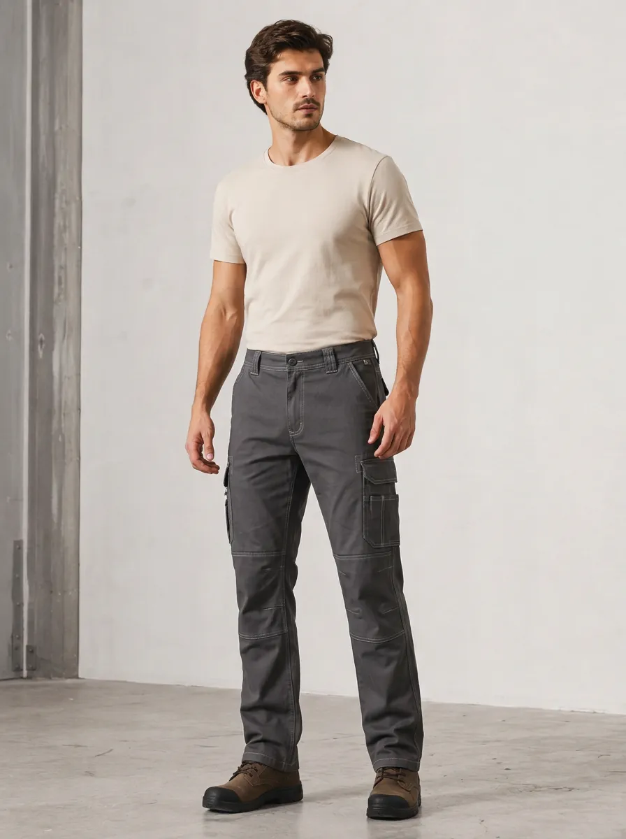 Men's Charcoal Grey Contrast Stitch Cargo Trousers