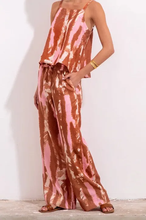 Rust Pink Tie Dye Wide Leg Trousers