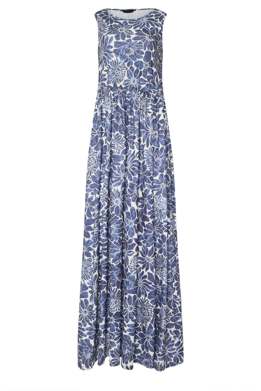 Blue Floral Print Sleeveless Daily Dress