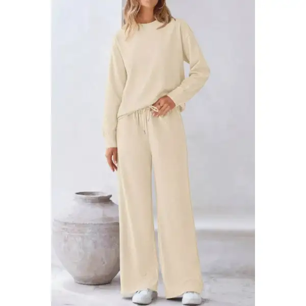Soft Round Neck Long Sleeve Top and Pants Set