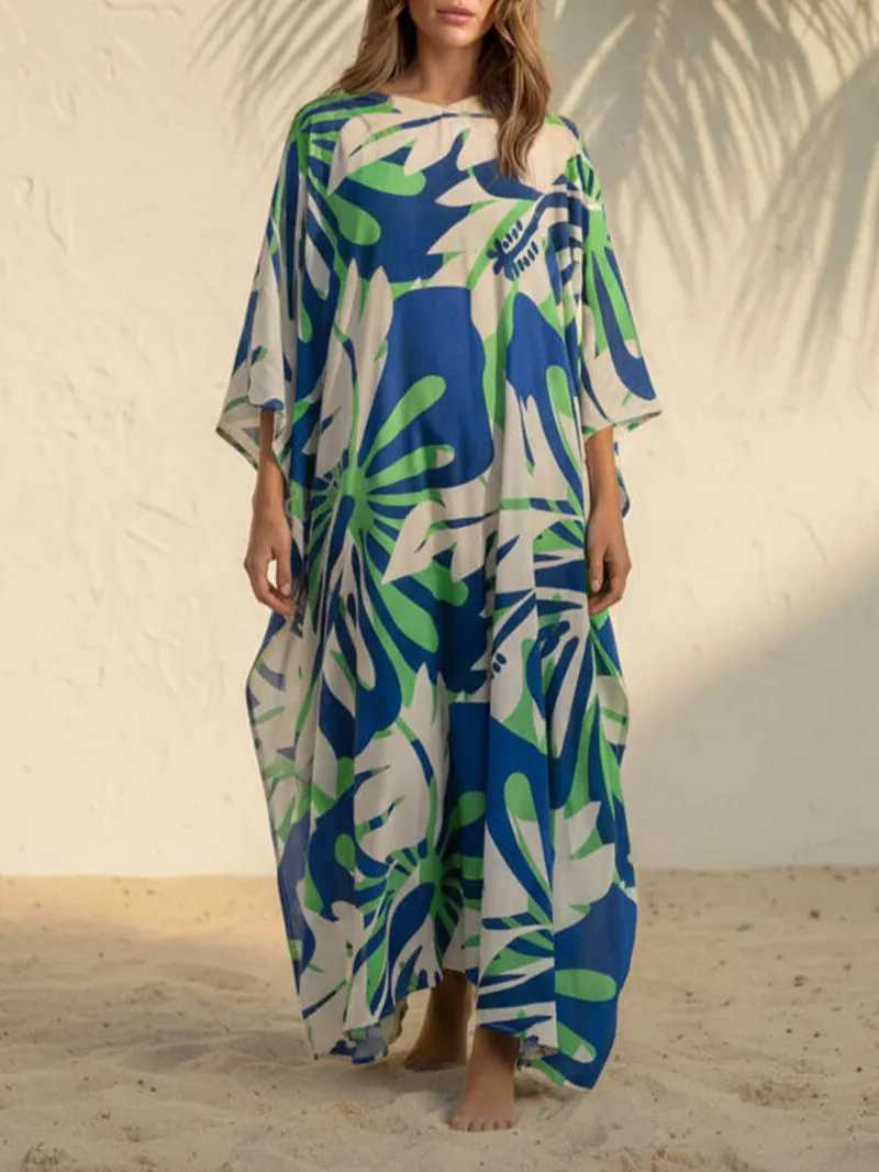 Boho Print Asymmetric Maxi Dress