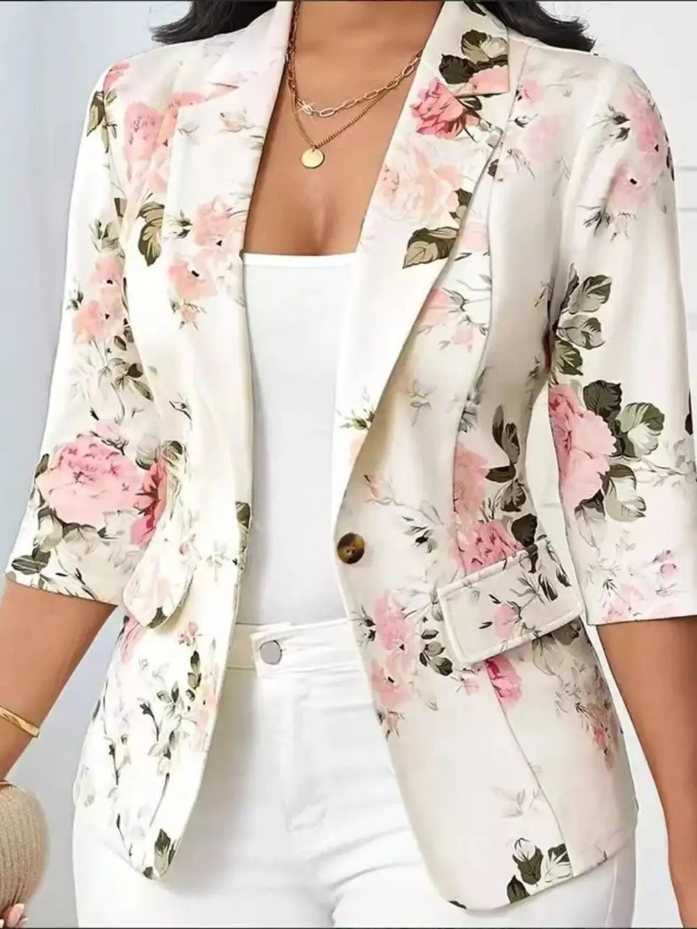 Single-Button Floral-Print Blazer