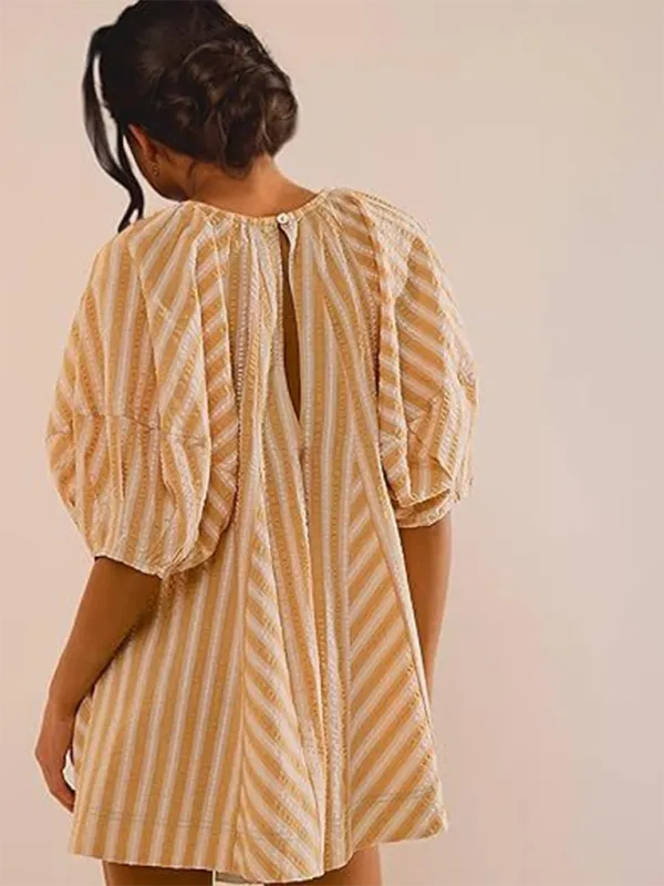Short Sleeved Striped Jumpsuit Slim Loose Shorts