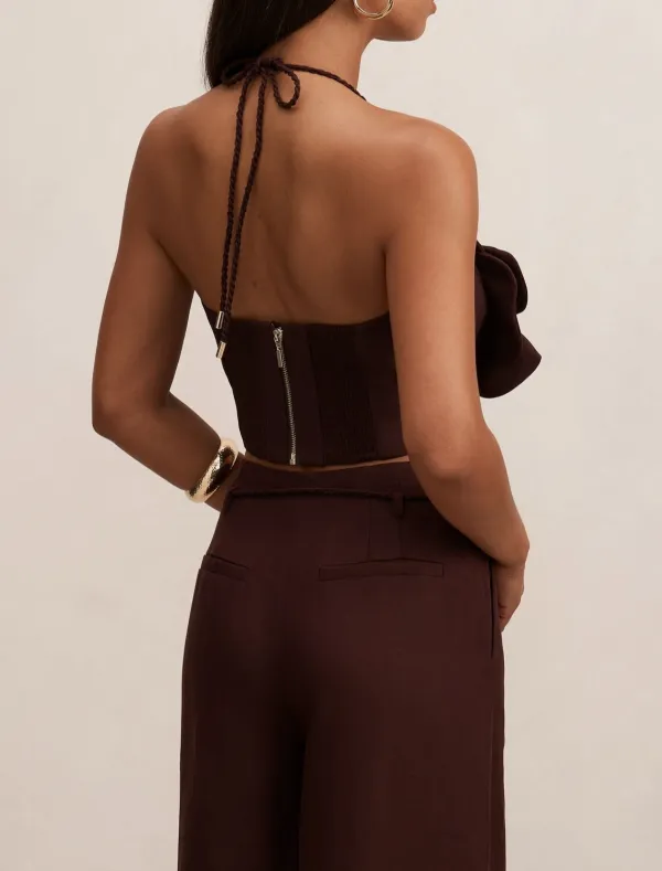 Burgundy Floral Detail Halter Crop Top