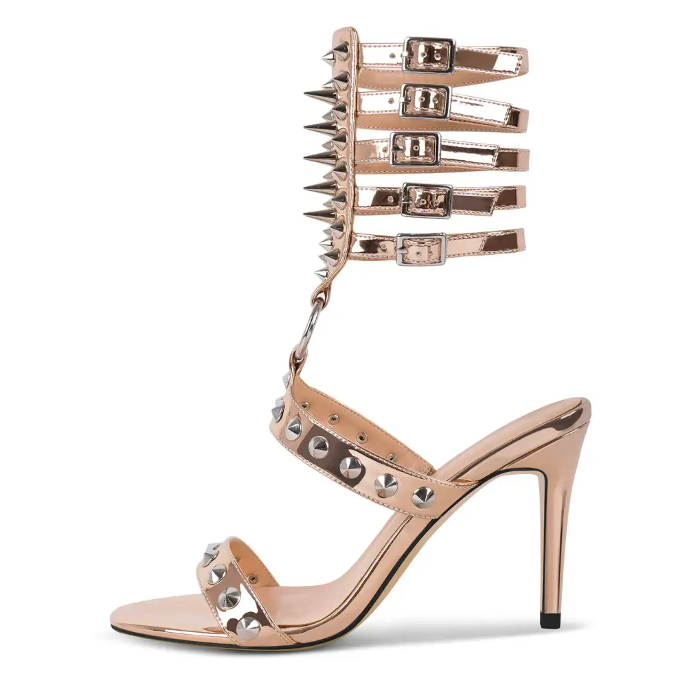 Round Toe Rivet Multi Buckle Strap Sandals