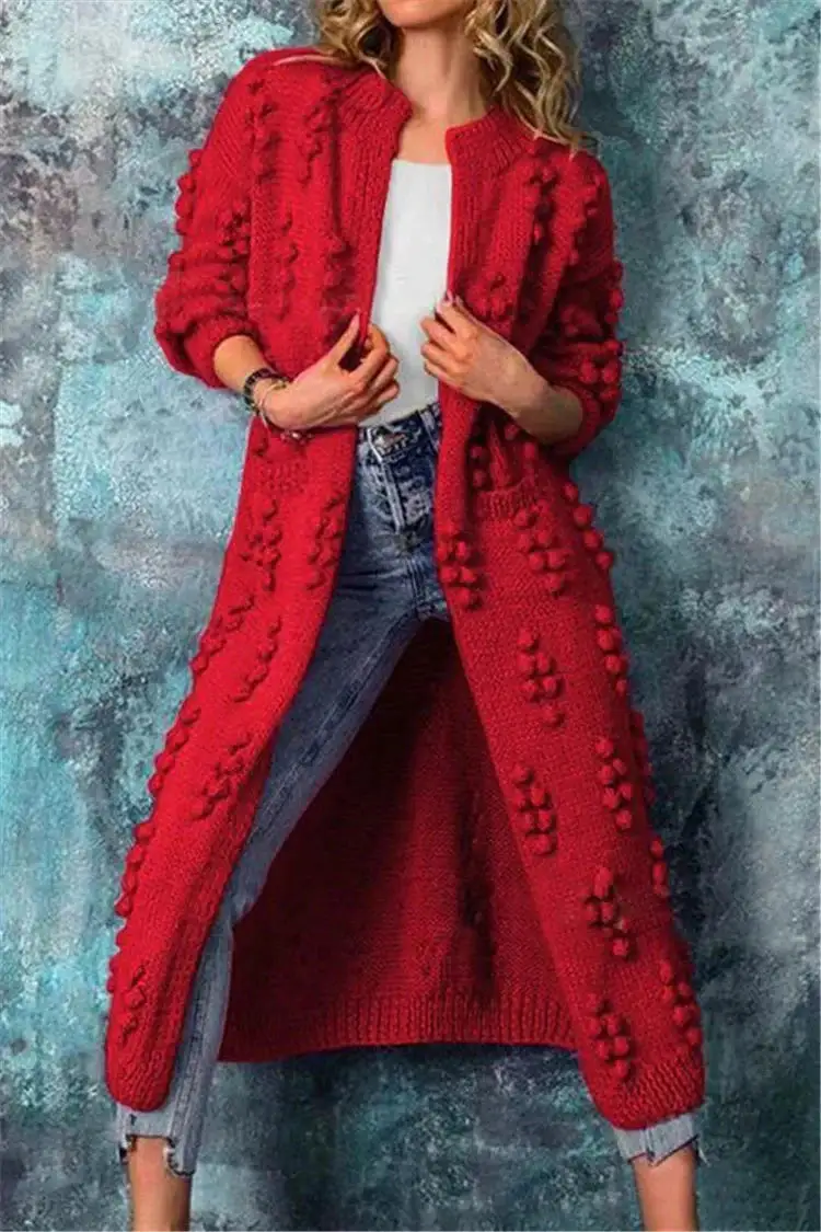  Long Textured Knit Cardigan