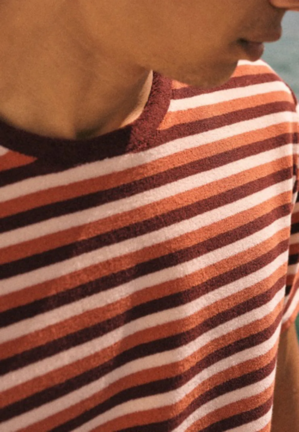 Rust Orange Stripe Print Short Sleeve Crew Neck T-Shirt