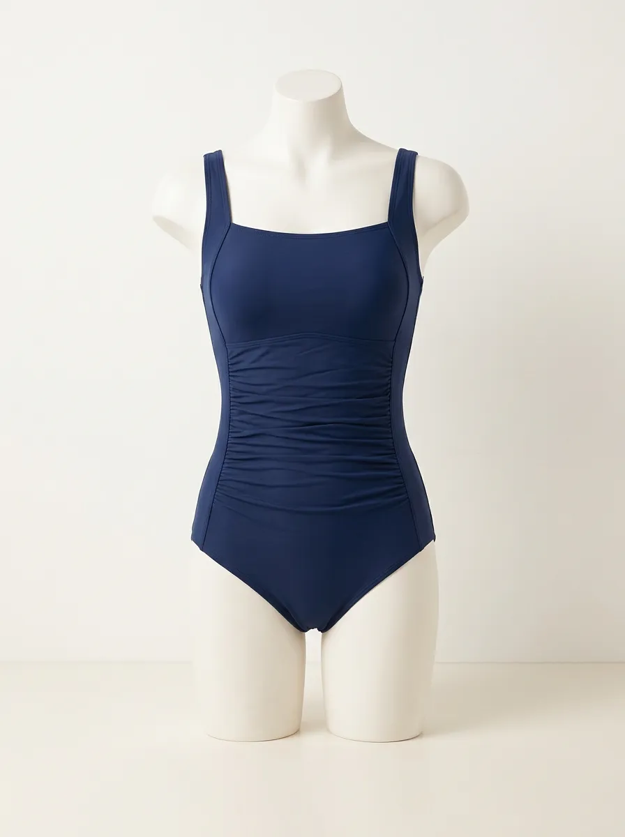 Clean-Line Ruched Tummy-Control One-Piece Swimsuit