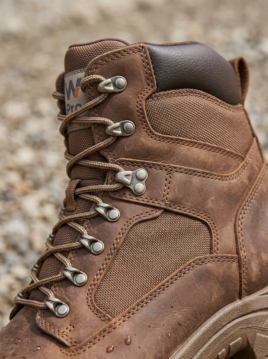 Men's Waterproof Brown Leather Construction Printed Work Boots