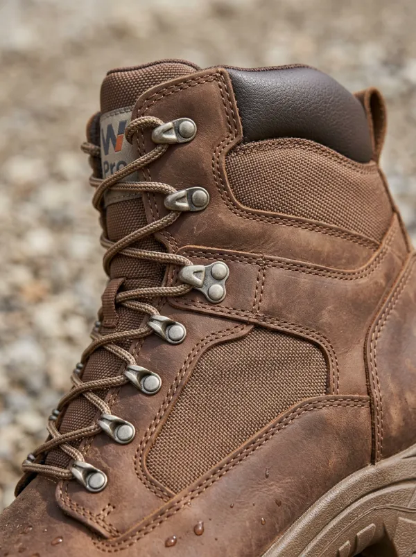 Men's Waterproof Brown Leather Construction Printed Work Boots