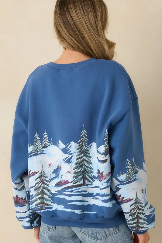 Dark Blue Graphic Crewneck Sweatshirt
