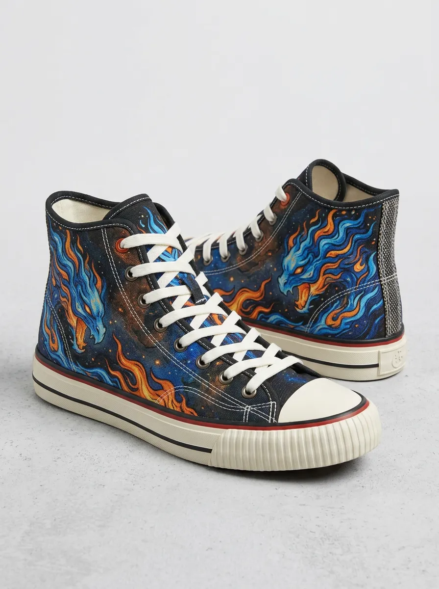 Classic Fantasy Dragon Fire Galaxy Printed Canvas Shoes