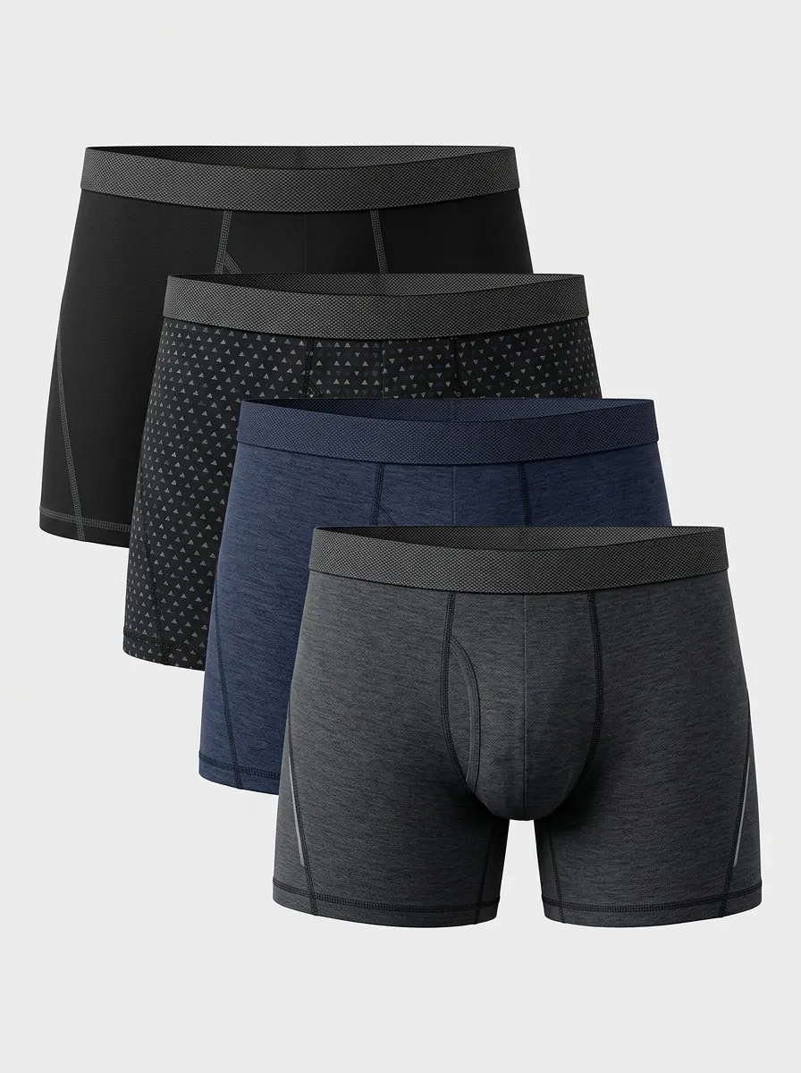 Functional Geometric Solid Style Men's Four Pack Boxer Briefs