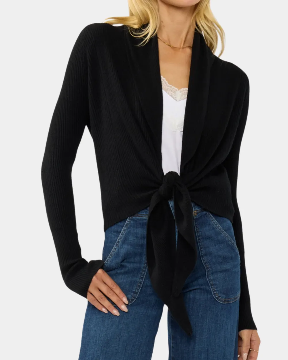 Waffle Knit Tie Front Cardigan