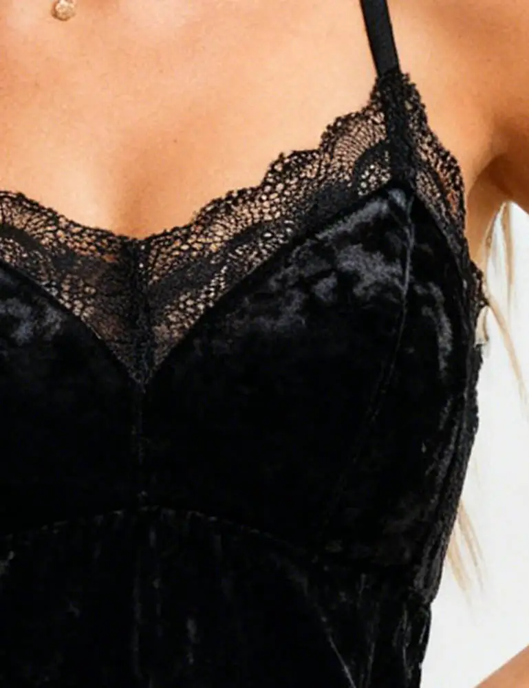 Romantic Velvet Lace Back Crisscross Cami Top