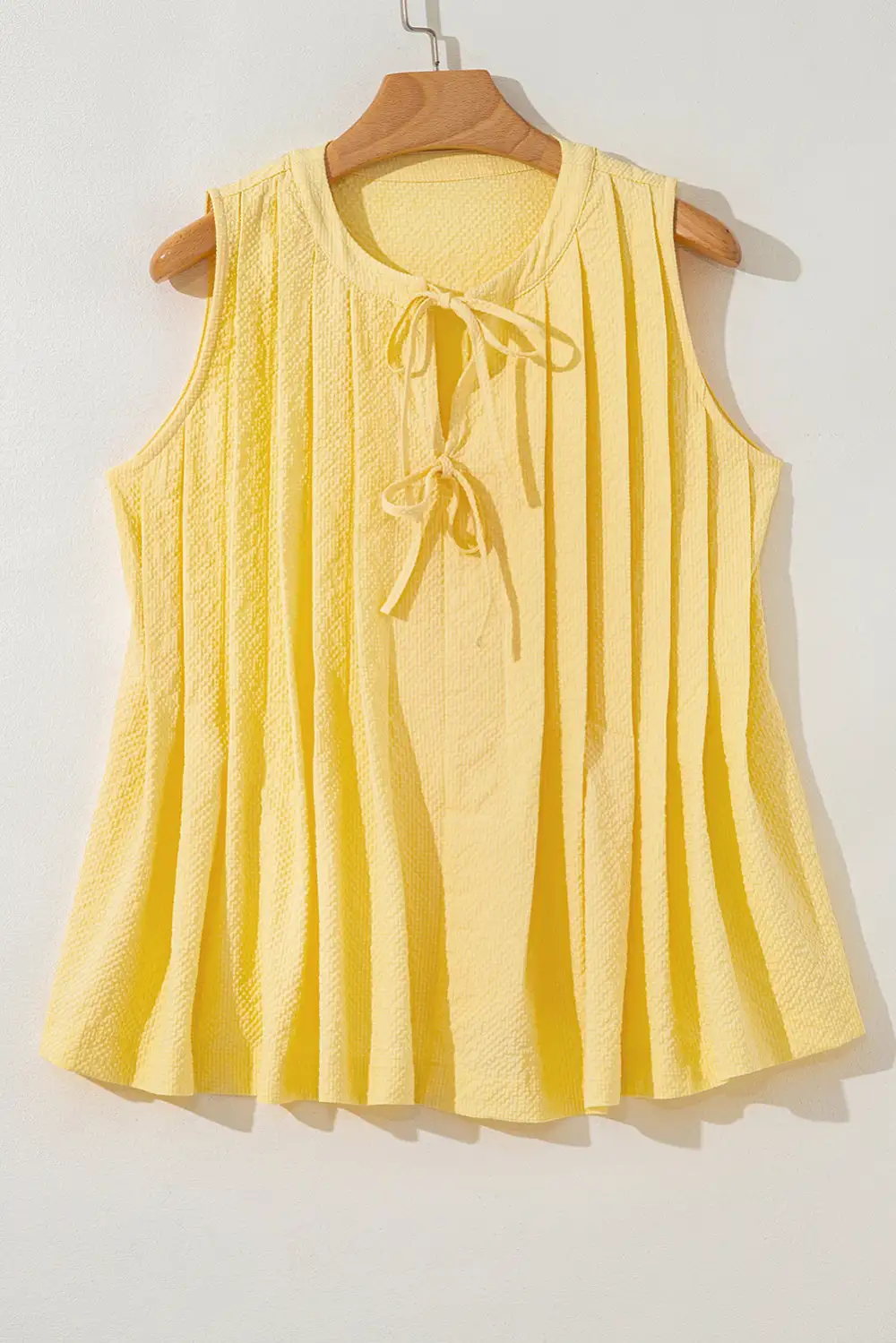 Notched-Neck Bow-Tie Pleated Relaxed-Fit  Tank Top