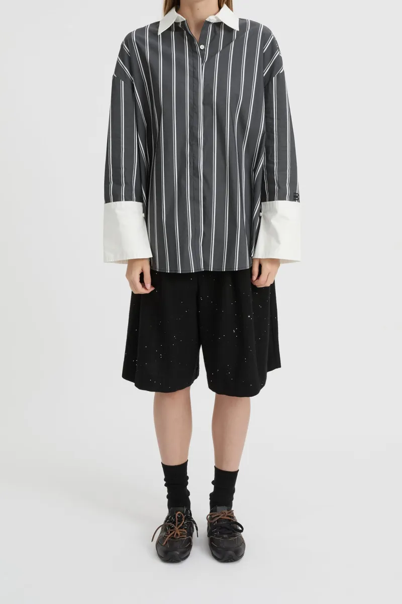 Classic Black And White Stripe Short-Sleeved Shirt
