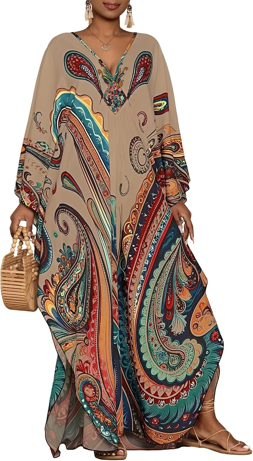Bsubseach Moo Moos for Women Batwing Sleeve Kaftan Dresses with Pockets