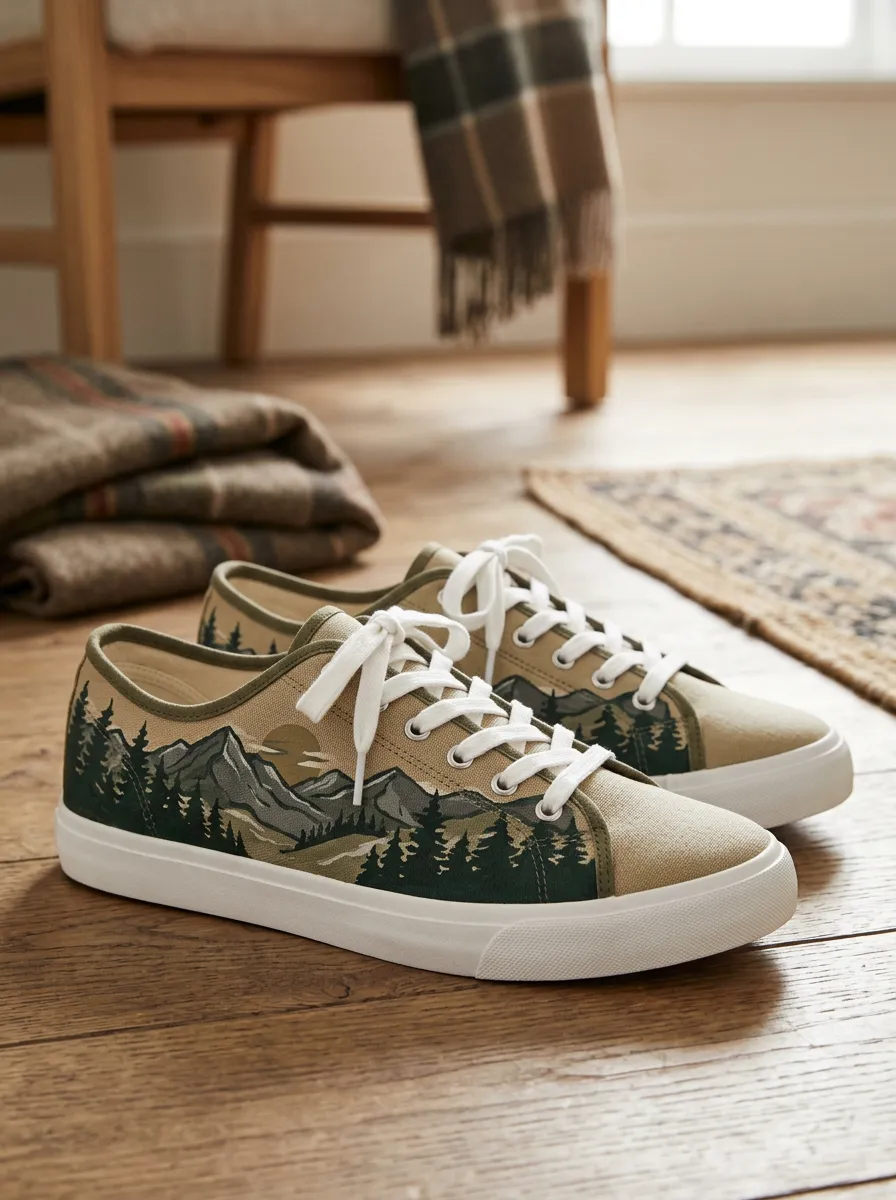 Men's Contemporary Nature Lover Mountain Forest Patterned Canvas Shoes