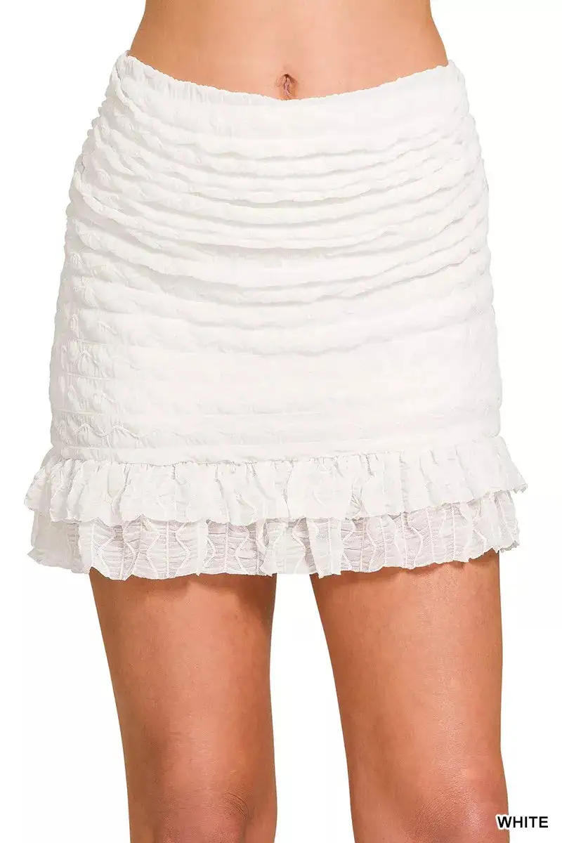 Refined Ruched Ruffle Trim Detail Skirt