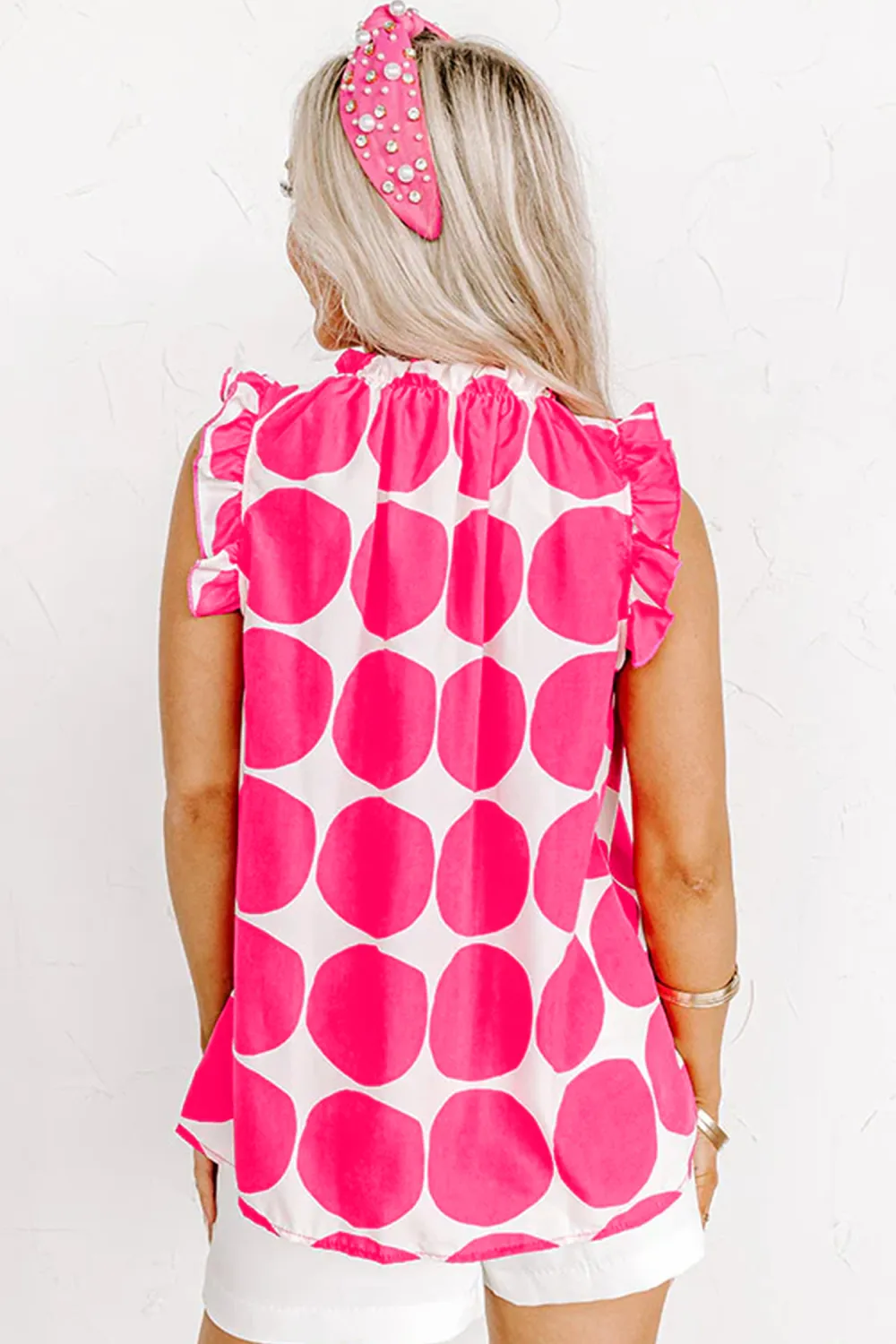 Rose Polka Dot Print Frilled Tank Top