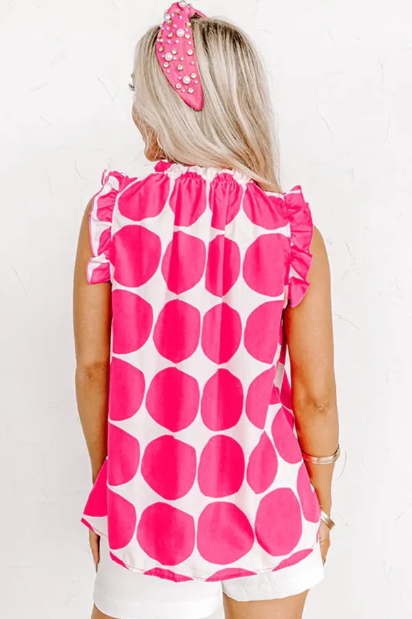 Rose Polka Dot Print Frilled Tank Top