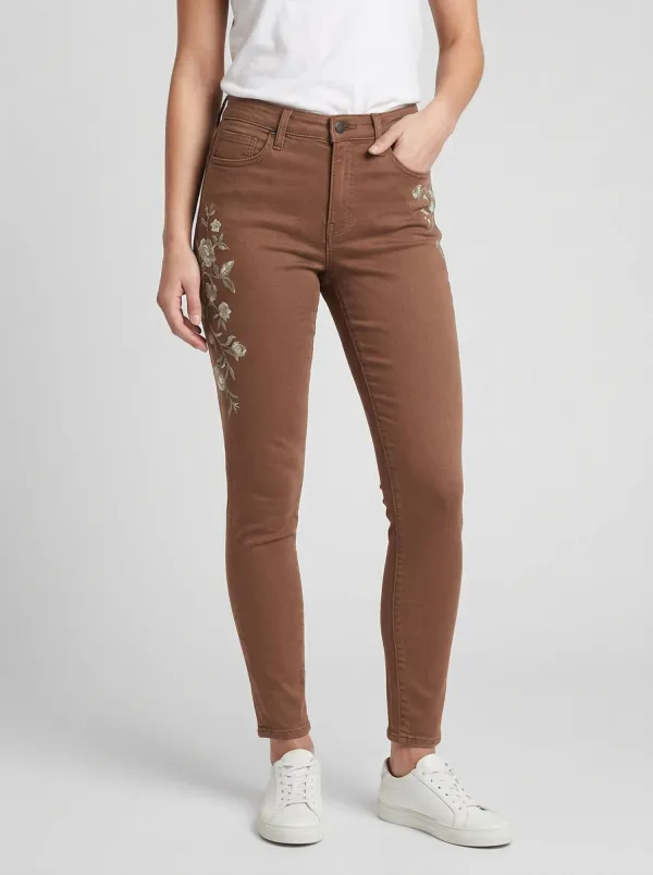 Women's Harbor Floral Nature Embroidered Graphic Slim Jeans