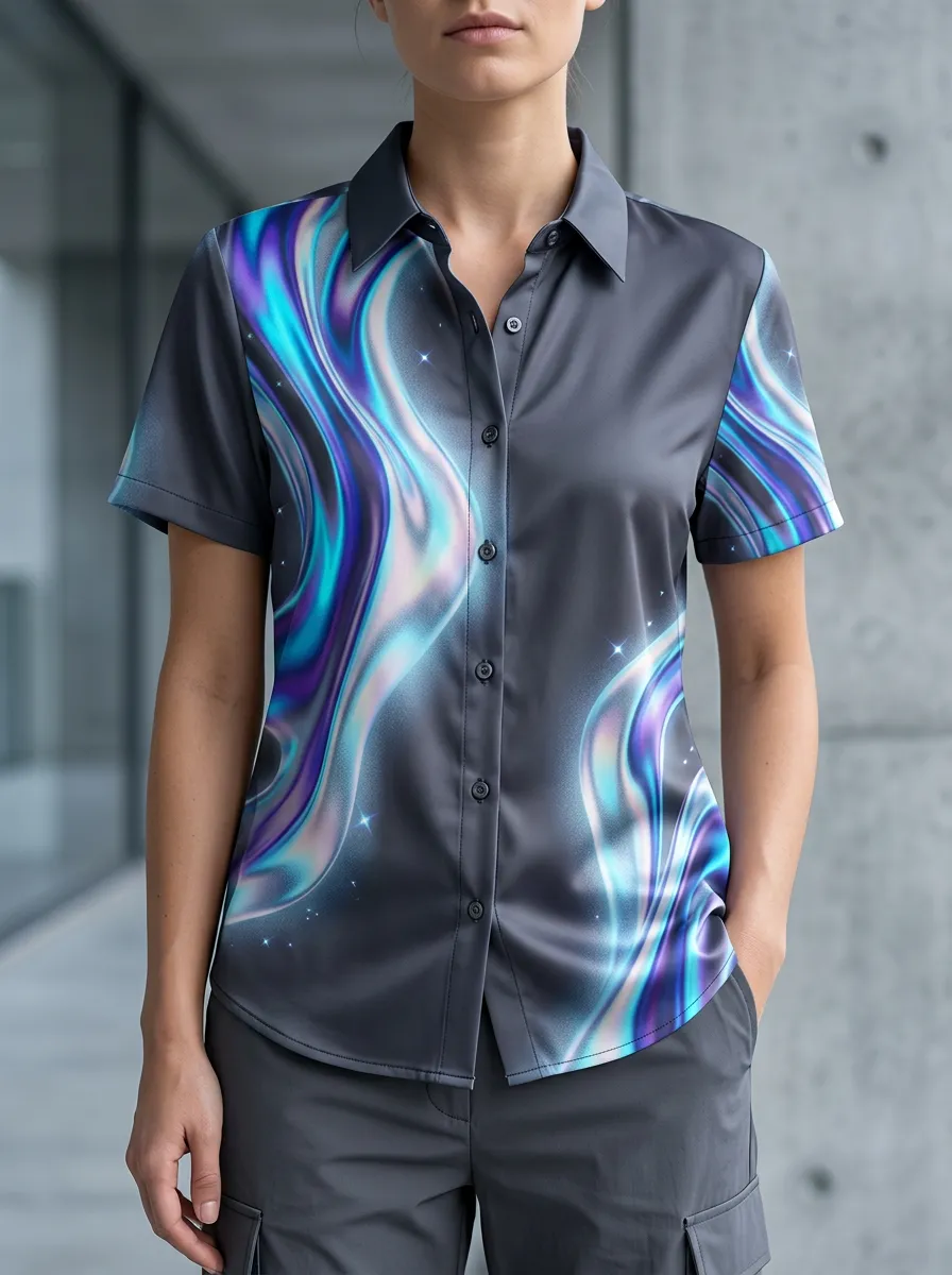 Women's Abstract Aurora Swirl Printed Shirt