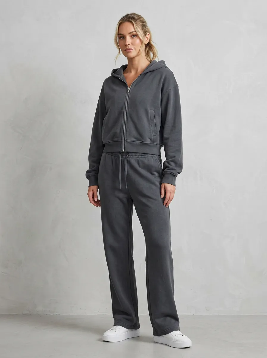 Zip-Up Sweatpants Sporty Women's Cropped Zip-Up Hoodie Jogger Active Set