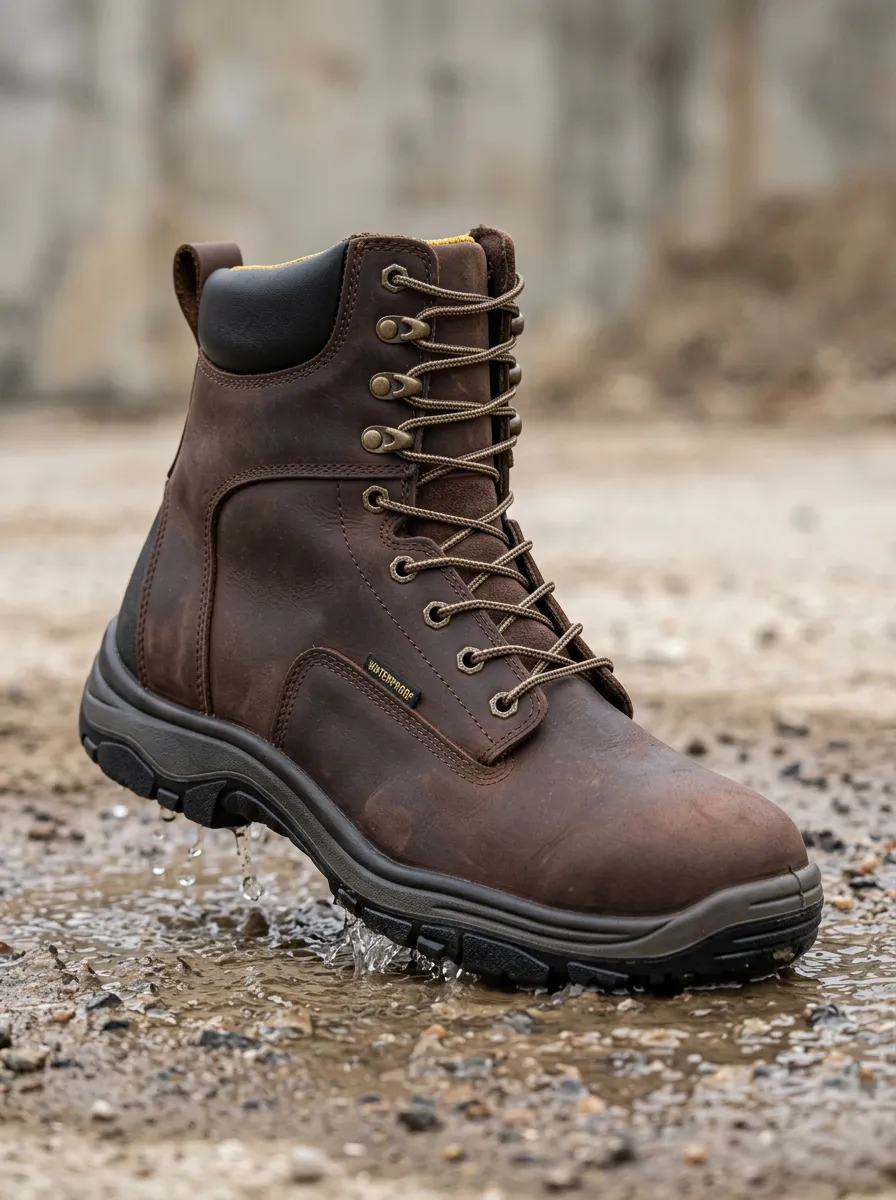Rugged Leather-Look Lace-Up Men's Waterproof Work Boots
